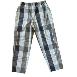 THEORY Easy Cargo multi gray plaid cotton silk blend cargo pants size Small
